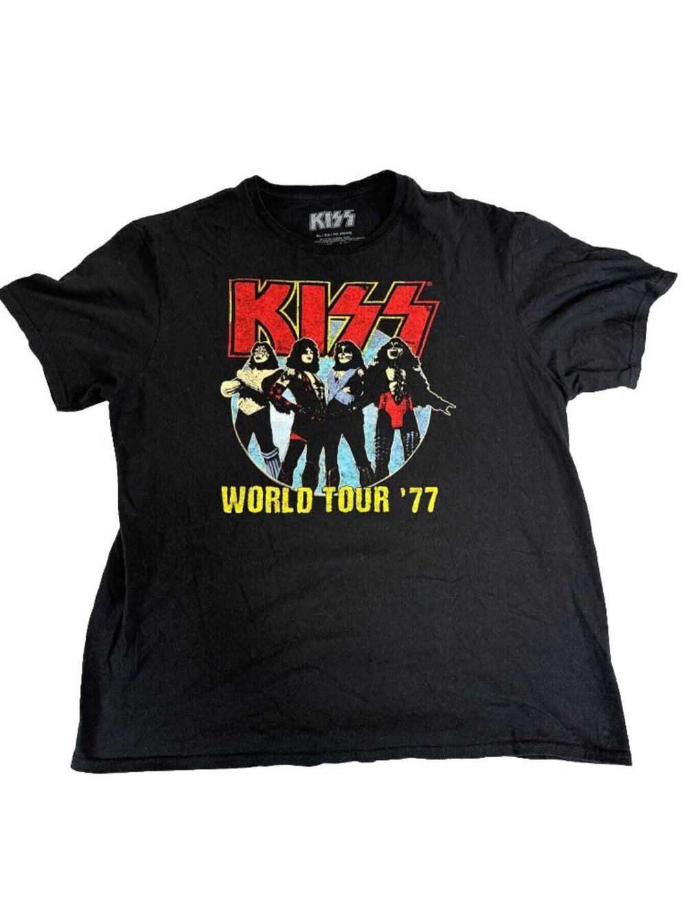 2022 KISS World Tour 77 Black Graphic T-Shirt XL Cotton Mad Engine Rock Concert